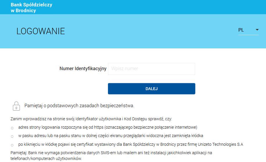 3.1 Pierwsze logowanie Należy wejść na stronę logowania wskazaną przez Bank w otrzymanej instrukcji lub za pomocą odnośnika na stronie internetowej Banku www.bsbrodnica.pl.