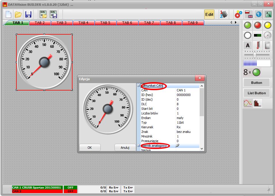 DATAVision v1.x INSTRUKCJA OBSŁUGI 9 Poniższy przykład pokazuje dostępne parametry. Każdy element posiada dwa zestawy zmiennych.