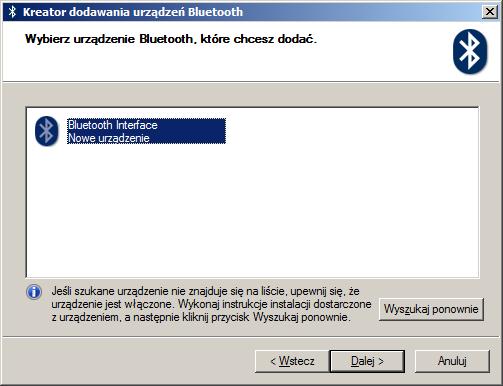 3. Po wykryciu urządzenia Bluetooth Interface Next II, w nowym oknie pojawi się ikona