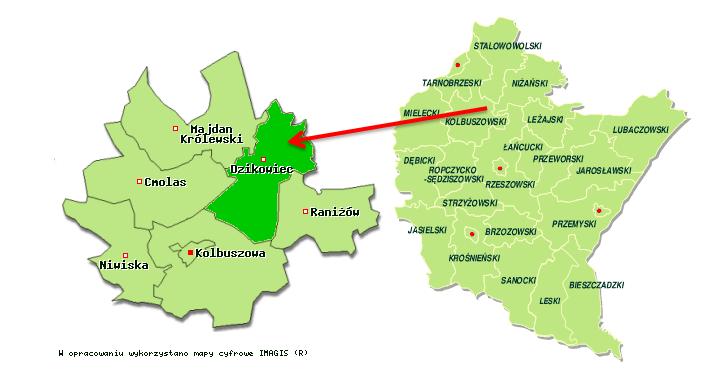 Rysunek 2. Położenie Gminy Dzikowiec na tle powiatu kolbuszowskiego oraz województwa podkarpackiego Źródło: http://www.zpp.pl.