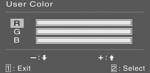 User Color: indywidualna regulacja składowych czerwonej (R), zielonej (G) i niebieskiej (B) według preferencji użytkownika.