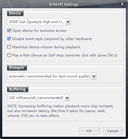 5) W 'WASAPI settings', kolumnie 'Device' wybierz 'SPDIF Out (USB 2.