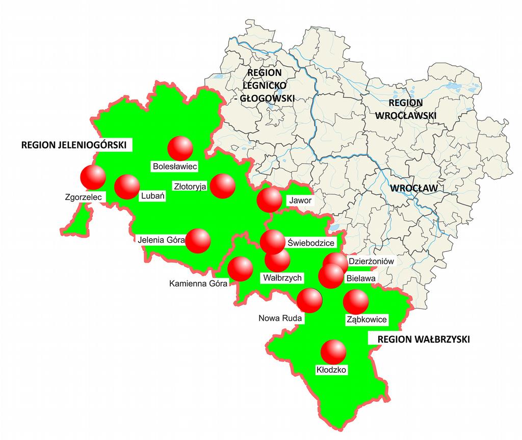 Średnie miasta Dolnego Śląska tracące funkcje gospodarcze i społeczne wg