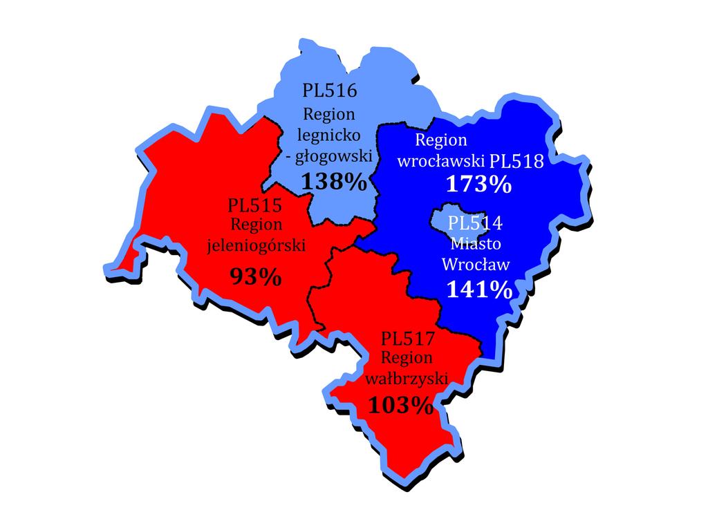 Zmiany w PKB na 1 mieszkańca wg siły nabywczej pieniądza w regionach NUTS 3 w latach 2000-15 (%) Dynamika zmian w rozwoju