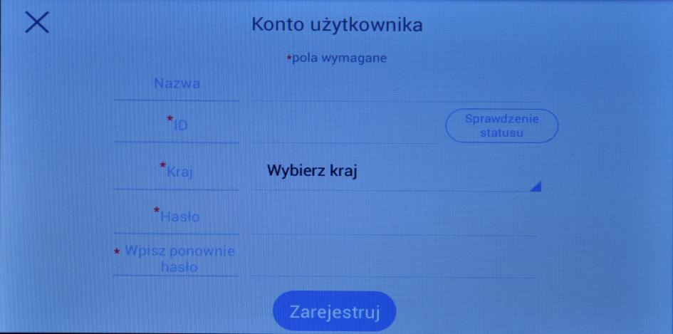 Okno rejestracyjne W oknie aplikacji należy wypełnić podane pola. Pola oznaczone czerwoną gwiazdką są wymagane: Nazwa / Name pole dobrowolne nie jest konieczne do założenia konta.