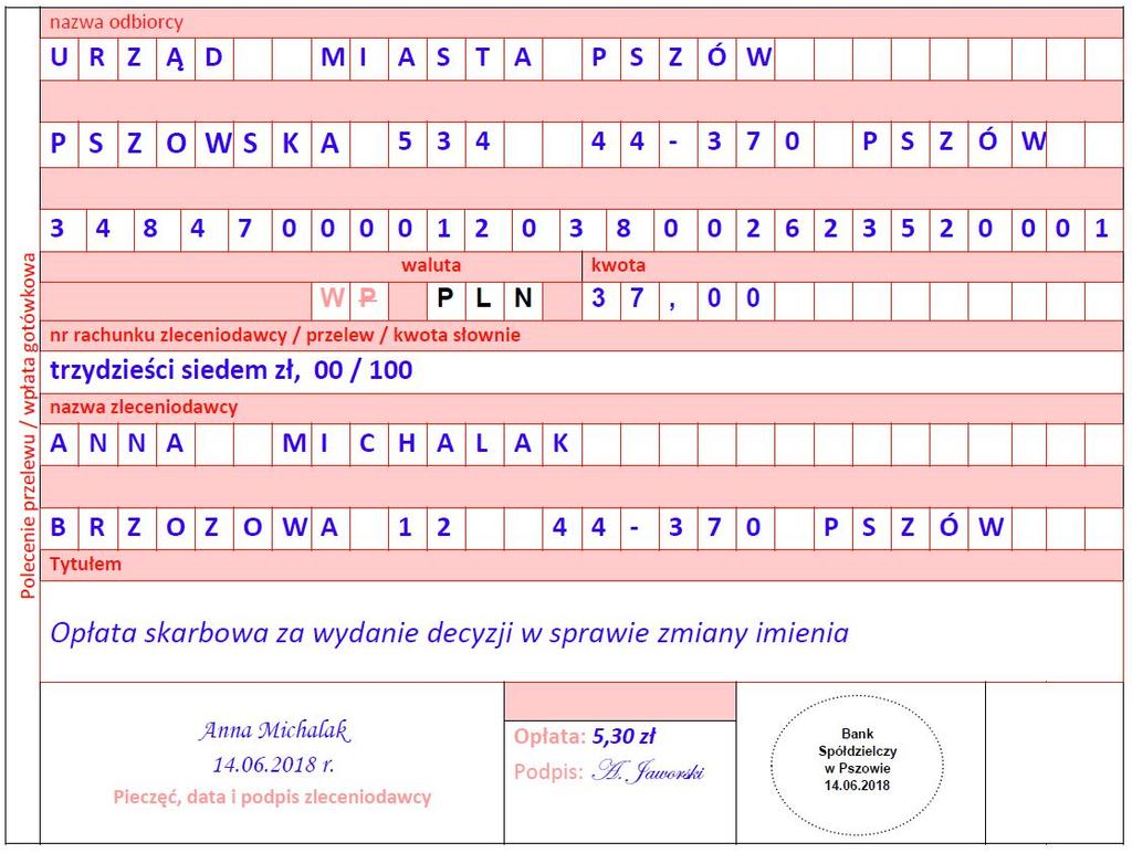 Opłata skarbowa za wydanie