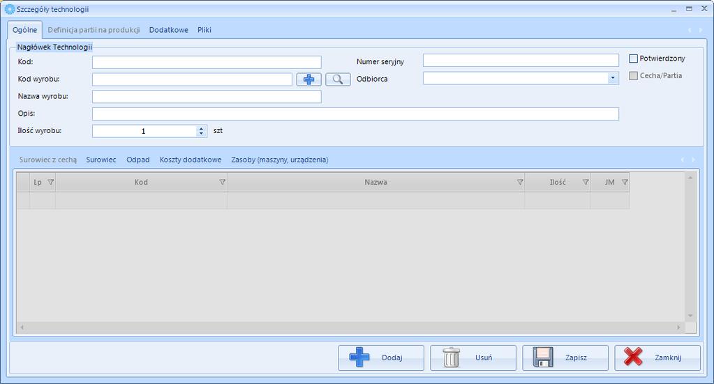 8.4.1. Dodawanie nowej technologii W celu dodania nowej Technologii należy kliknąć w ikonę do dodawania nowej technologii:.