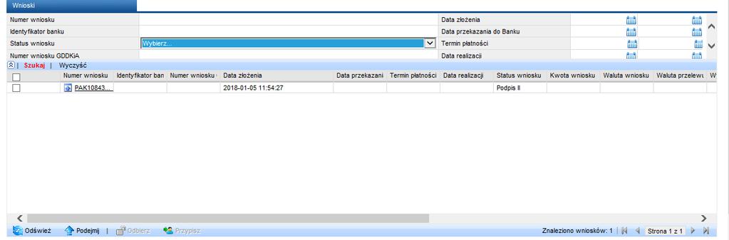 Rys. 31 7. Wniosek, który został z paczki usunięty pozostaje w obszarze Moje wnioski. Rys. 32 8.