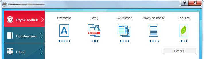 Printer Driver User Guide 1 3 2 Nr Opis 1 Karta [Szybki wydruk] Na karcie znajdują się ikony, których można użyć do szybkiego konfigurowania często używanych funkcji.