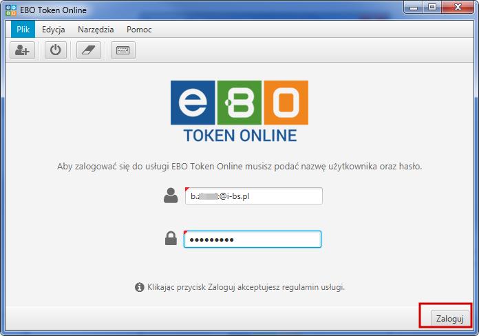 5 Logowanie Po uruchomieniu pliku EBO Token Online i utworzeniu profilu, wyświetli się formularz logowania do aplikacji.