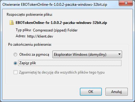 URUCHOMIENIE WERSJI: EBOTokenOnline-fx-1.x.x.x-paczka-windows-32bit/64bit.zip Po pobraniu pliku EBO TOKEN ONLINE paczka windows np: EBOTokenOnline-fx-1.x.x.xpaczka-windows-32bit.