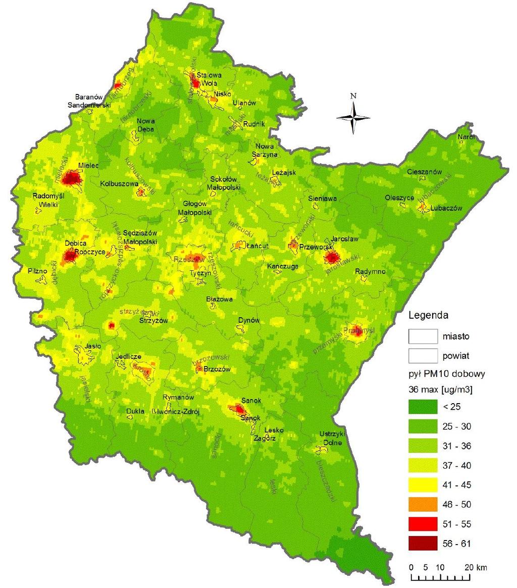 wartości docelowej stężenia średniorocznego benzo(a)pirenu w pyle PM10, ilości przekroczeń dopuszczalnego średniodobowego stężenia pyłu zawieszonego PM10, wartość celu długoterminowego poziomu