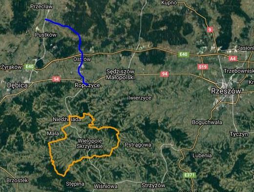 Poniżej przedstawiono w formie graficznej przebieg odcinka drogi wojewódzkiej nr 986 objętej badaniami klimatu akustycznego. Rysunek 9.
