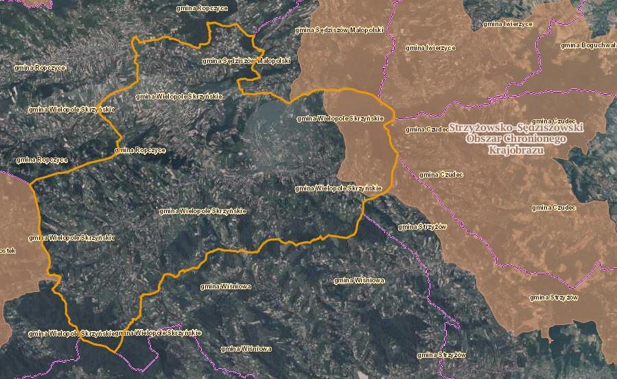 Poniżej przedstawiono w formie graficznej położenie Strzyżowsko-Sędziszowskiego Obszaru Chronionego Krajobrazu. Rysunek 22.