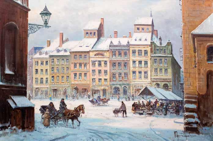 87 Władysław Chmieliński (1911 Warszawa 1979 tamże) Stare Miasto w Warszawie zimą olej, płótno, 61 x 91,5 cm sygn. p. d.: Wł.