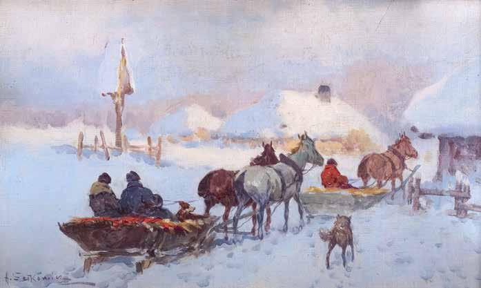 96 Adam Setkowicz (1875 Kraków 1945 tamże) Powrót do wsi olej, płótno, 24 40,5 cm sygn. l. d.: A.
