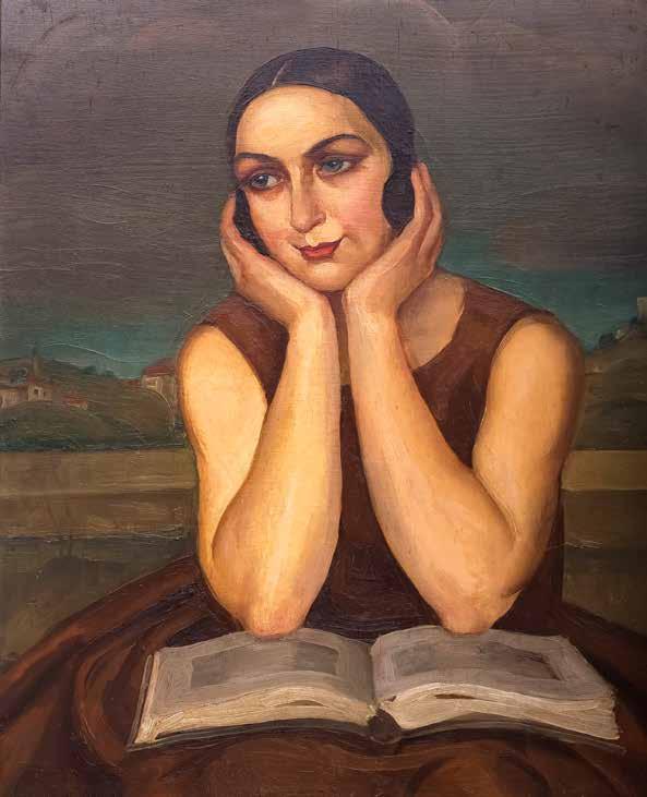 53 Janina Bobińska-Paszkowska (1894 Warszawa 1973 tamże) Nad książką olej, płyta, 63,5 51 cm w świetle oprawy na odwrocie nalepka wystawowa z numerem 17711 oraz tytułem pracy cena wywoławcza: 9 000
