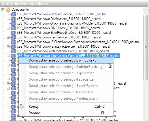 Zauważ, że Microsoft-Windows-International-Core-WinPE został dodany do " Answer File " i w obszarze " Properties".