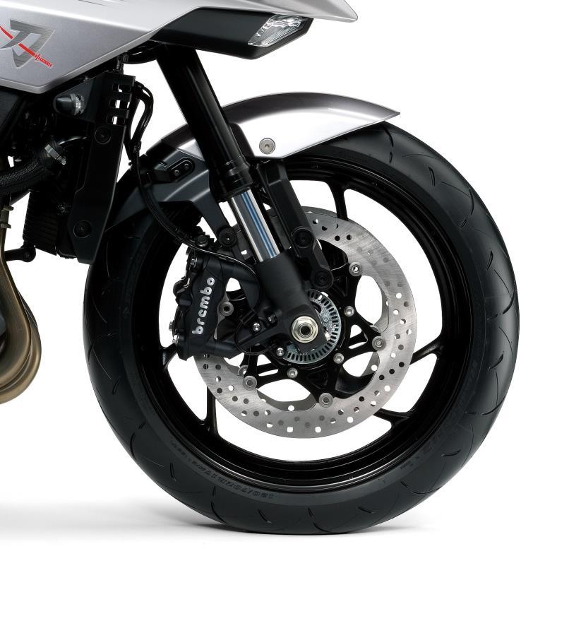 Tarczowy układ hamulcowy Brembo z systemem ABS zaciski Brembo typu mono-block jednostka sterująca ABS Radialne zaciski hamulcowe Brembo montowane są z