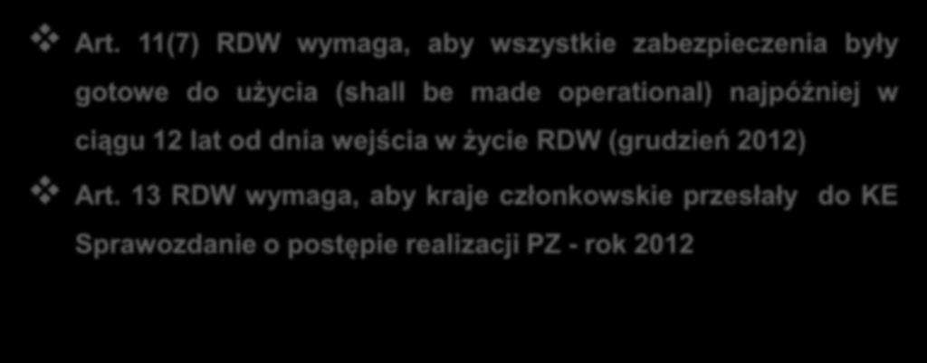 Realizacja PZ wymogi RDW Art.