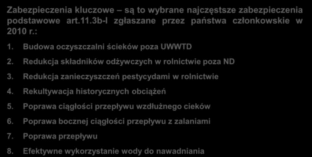 Sprawozdanie o postępie realizacji PZ-4 Zabezpieczenia kluczowe są to wybrane najczęstsze zabezpieczenia podstawowe art.11.3b-l zgłaszane przez państwa członkowskie w 2010 r.: 1.