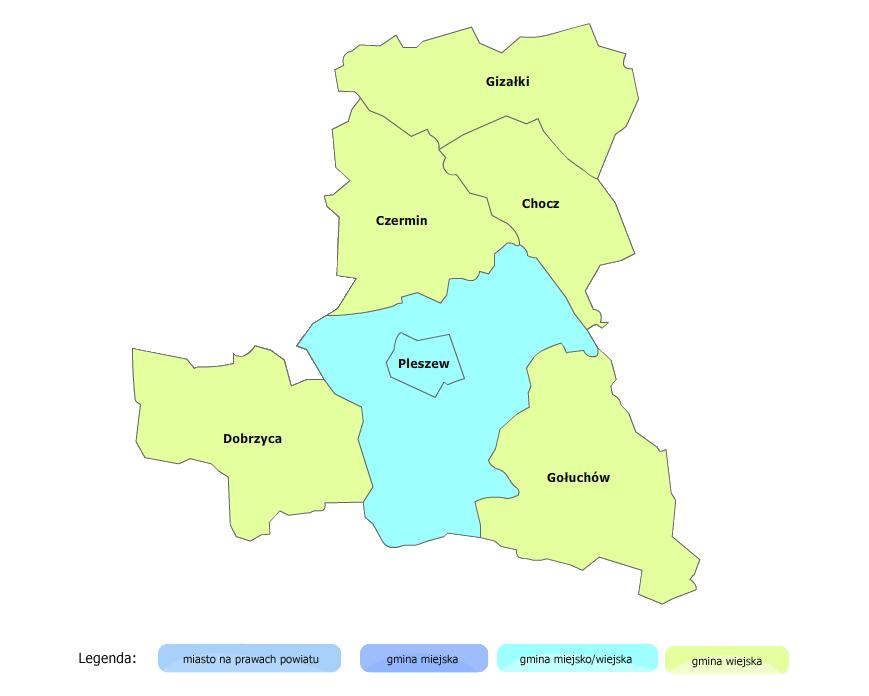Rysunek 1. Gmina na tle powiatu pleszewskiego. Źródło: www.administracja.mswia.gov.pl Gmina składa się z 22 sołectw.