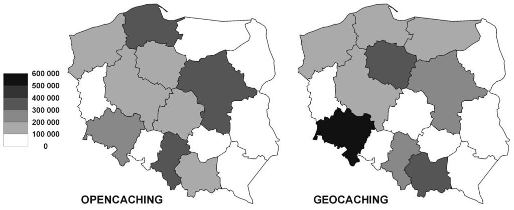 skrzynek w serwisie opencaching.pl wymagało odpowiednio 57, 20, 17, 10, 10 i 12 miesięcy, zaś w przypadku serwisu geocaching.com było to 87, 9, 8, 6, 7, 6 i 8 miesięcy.