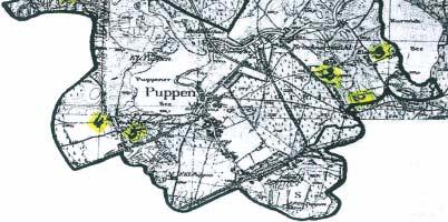 1 3 4 5 2 2 Mapa nr 11. Rozbudowa gospodarstw: 1.Wilhelm Totzek, 2. Karl Bednarz, 3. Karl Kuschmierz, 4.EmilSokolowski, 5. Gustav Schittek. e) Theerofen- smolarnia prawdopodobnie od końca XVII w.