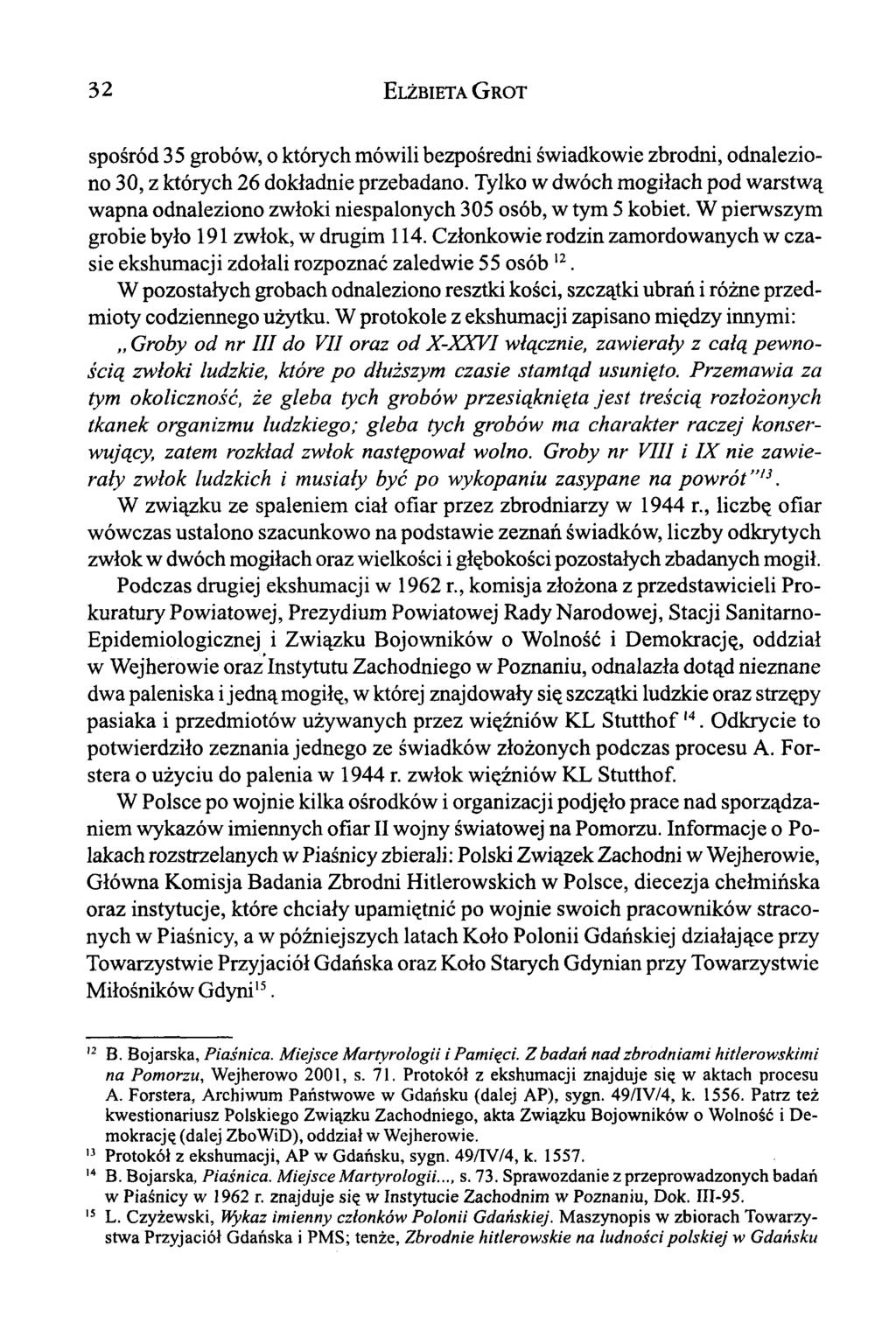 32 Elżbieta G rot spośród 35 grobów, o których mówili bezpośredni świadkowie zbrodni, odnaleziono 30, z których 26 dokładnie przebadano.
