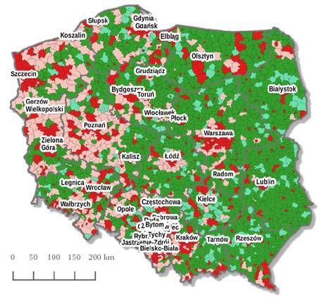 zależność z: wysokimi wartościami dochodów własnych gmin per capita