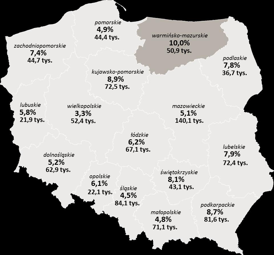 Stopa bezrobocia w Polsce 967,9 tys.