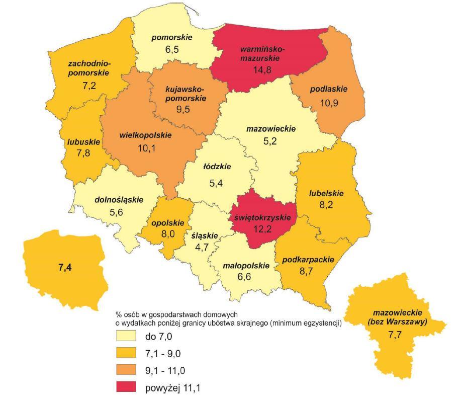 7 Tabela 2. Wartość granicy ubóstwa wg wybranych typów gospodarstw domowych w latach 2011-2014 r. A Źródło: Ubóstwo ekonomiczne w Polsce w 2014 r.
