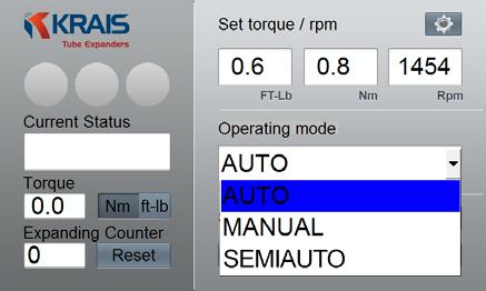 KRAIS Tube Expander Rolling Controls nntes1000sm Software Central unit with user friendly interface and 7 touch screen allows to configure different motor types with their predefined min/ max values
