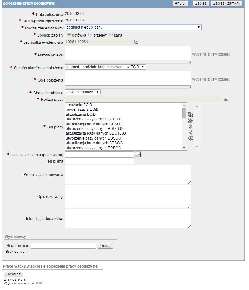 Rys. Formularz zgłoszenia pracy geodezyjnej 4.1.