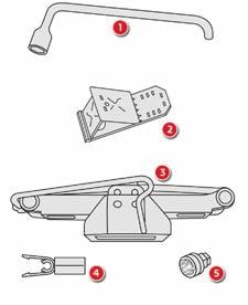 Lista narzędzi* Poniższe narzędzia, dostępne w zależności od wyposażenia, są przystosowane do Państwa samochodu. Nie należy ich używać do innych celów. 1. klucz do odkręcania kół.