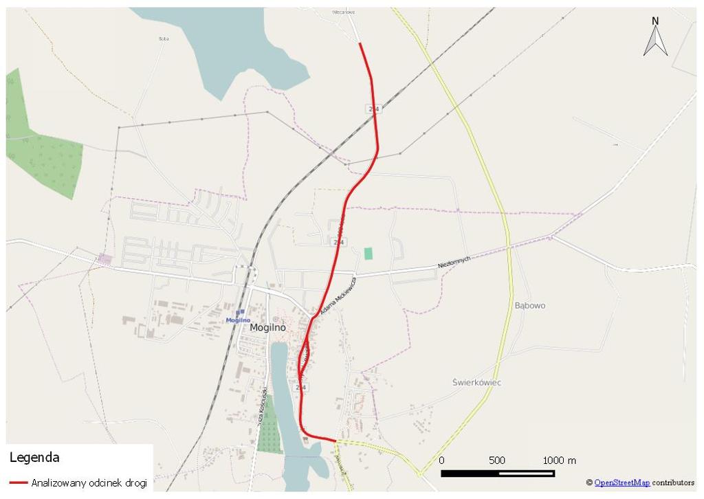 4. Droga wojewódzka nr 254 na odcinku Mogilno /przejście/ - analizowany jest ciąg drogi o długości 4,0 km.