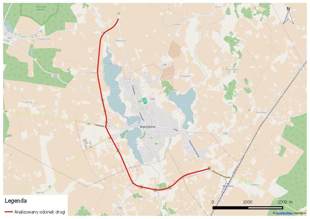 Przebiega przez miejscowości: Jarantowice, Cymbark, miasto Wąbrzeźno, Czystochleb, Wałycz w gminie Wąbrzeźno, w powiecie wąbrzeskim.
