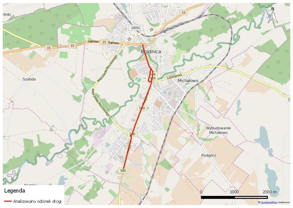 Rozpoczyna się w km 0+000 (w mieście Brodnica), a kończy w km 4+000 (w mieście Brodnica). Przedmiotowy odcinek przebiega w całości przez gminę miejską Brodnica, w powiecie brodnickim.