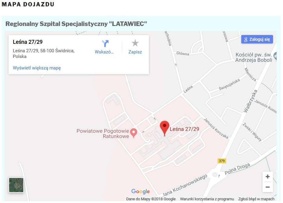 Samodzielny Publiczny Zespół Opieki Zdrowotnej w Świdnicy ul. Leśna 27-29, 58-100 Świdnica tel. 74 851 74 00, e-mail: spzoz@szpital.