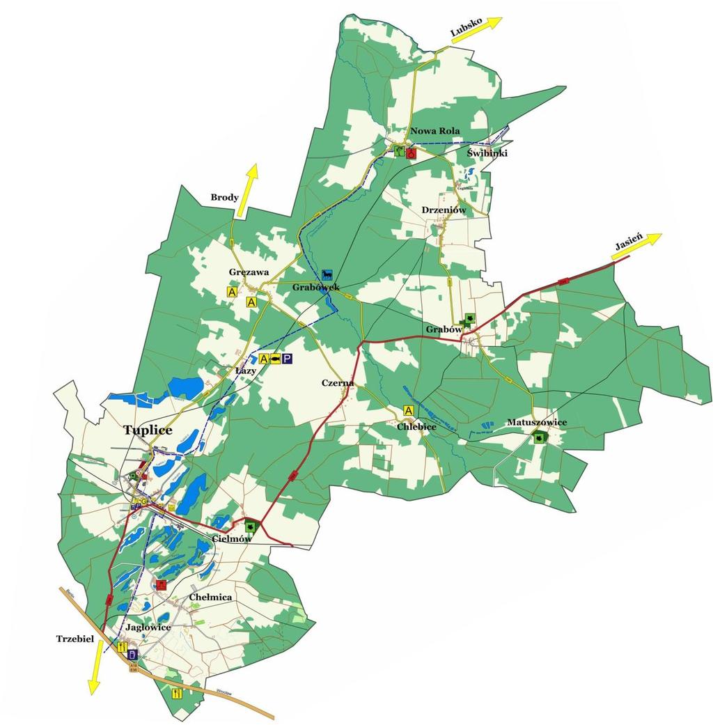 Rys. 1 Mapa gminy Tuplice Na terenie gminy Tuplice występują gleby zróżnicowane gatunkowo i typologicznie, w zależności od składu mechanicznego, położenia i warunków gruntowo
