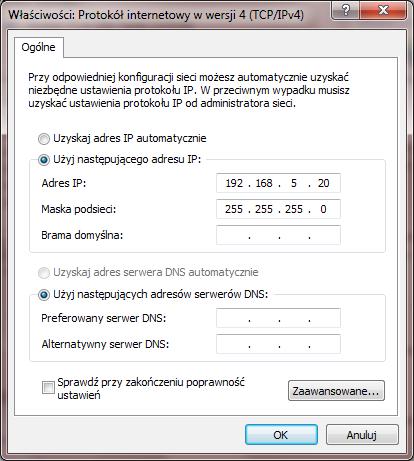 urządzenia to: 192.168.5.20 Maska podsieci: 255.