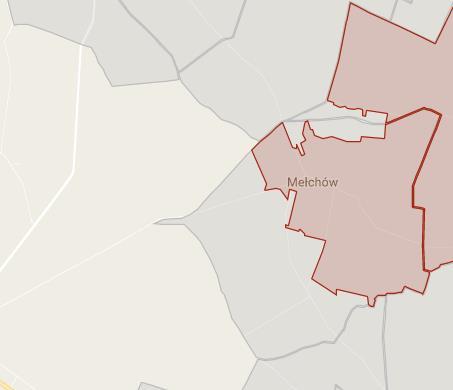 Poniżej przedstawiono mapę podobszaru: Mapa 3. Podobszar rewitalizowany nr 1 Mełchów. Na obszarze tym występuje także niska aktywność społeczna mieszkańców.