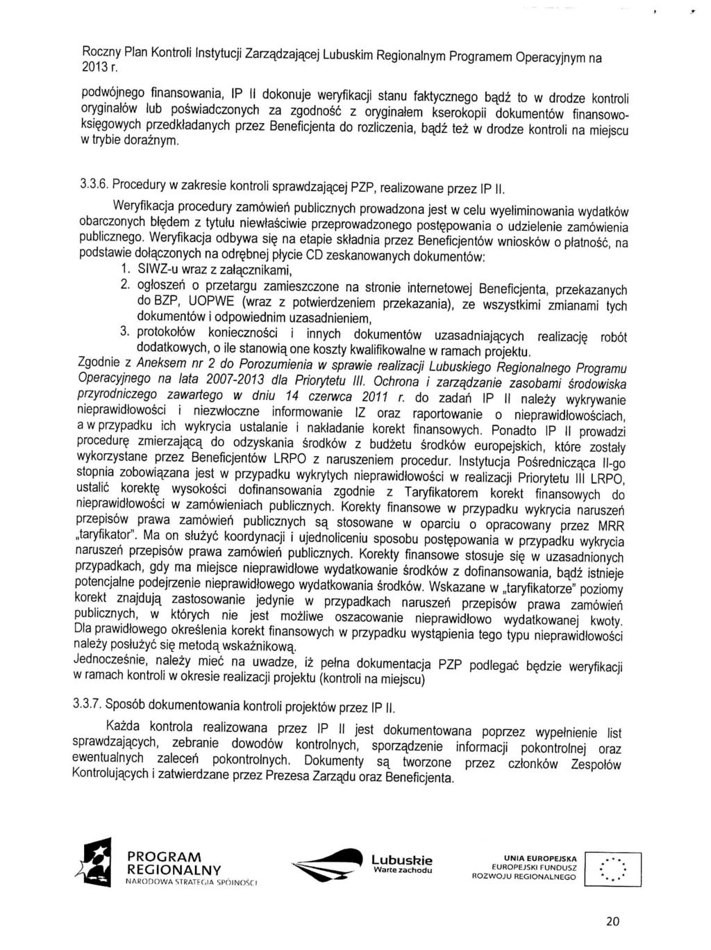 Roczny Plan Kontroli Instytucji Zarzqdzajajsej Lubuskim Regionalnym Programem Operacyjnym na 2013 r.