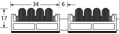 Wymiary (w mm) mm szerokość (L = długość profilu) i mm długości (P = w kierunku ruchu, min. 2,40 m). Instalacja w ramie montażowej marki ROMUS 17x23, nr art. 6100 lub z ramą L nr art.
