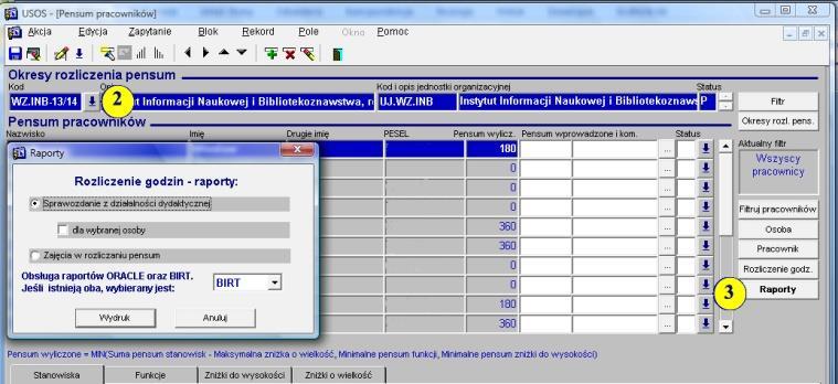 16 2. W tabeli Okresy rozliczenia pensum w polu Kod z listy rozwijanej wybrać okres rozliczenia pensum.