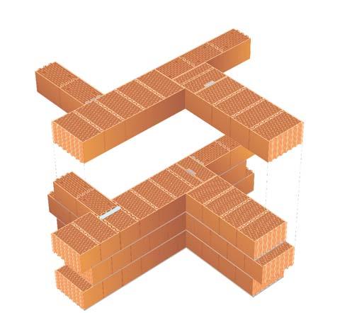 Rozwiązania ścienne Ściany z pustaków Porotherm Połączenia ścian zewnętrznych o grubości 44 cm ze ścianami wewnętrznymi pustaki Porotherm 25 P+W / Profi / Dryfi x pustak połówkowy Porotherm 44 1/2