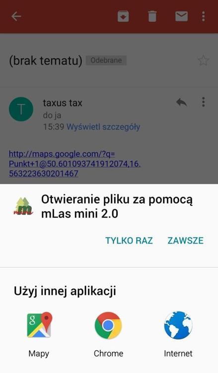 Jeżeli współrzędne punktu zostały np. wysłane na skrzynkę mailową, to w wiadomości będzie zapisany link.