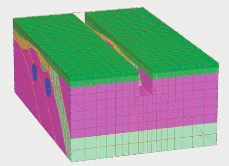 podłoża i odprężenia. Analizę numeryczną wykonano przy zastosowaniu metody elementów skończonych (MES) za pomocą programu Plaxis 3D Tunel v2.4.
