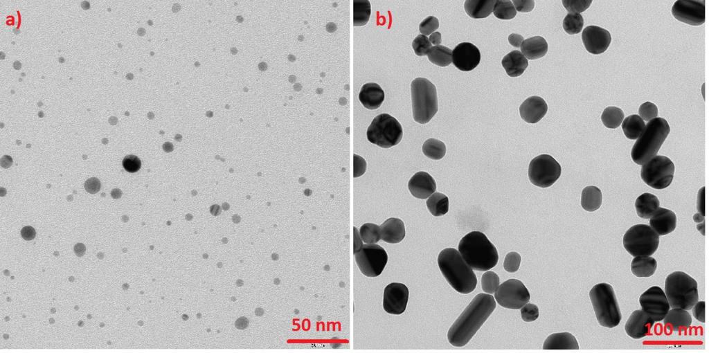 uzyskania semi-sferycznych nanocząstek srebra o średnicy około 60 nm do 125 ml wody destylowanej wprowadzono 0,5 ml 5% roztworu azotanu srebra i całość doprowadzono do wrzenia pod chłodnicą zwrotną.