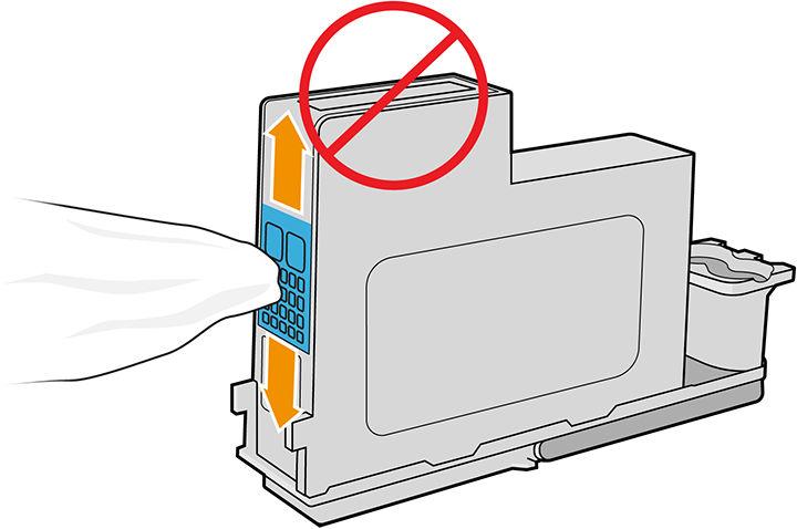 4. Za pomocą niestrzępiącej się szmatki wyczyść połączenia elektryczne, które znajdują się na tylnej stronie głowicy drukującej.